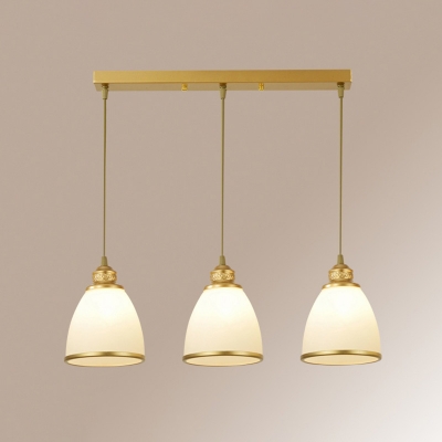 3/6/8 Heads Cluster Bell Pendant Traditional Black/Gold Opal Glass Hanging Light Fixture with Round/Linear Canopy