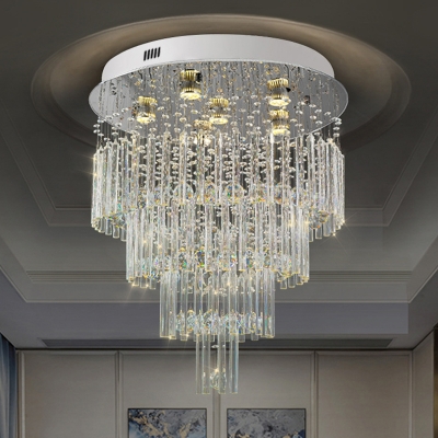 4-Tier Dining Room Ceiling Mount Lamp Modern Crystal Draping 6 Heads Stainless Steel Flush Light