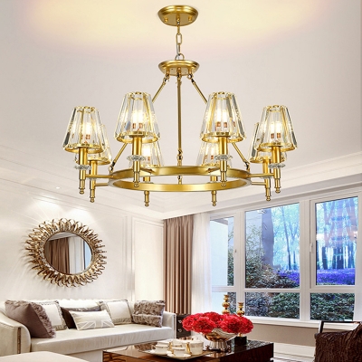 6/8/10 Lights Conical Chandelier Modern Black/Gold Crystal Block Ceiling Suspension Lamp for Bedroom