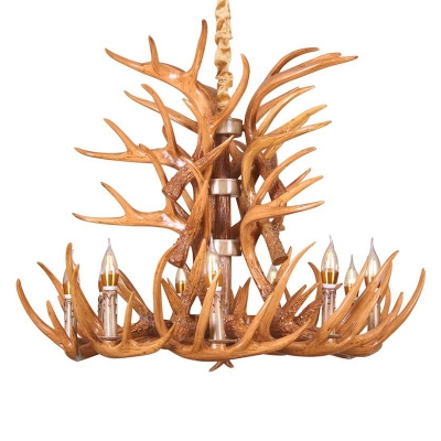 9-Head Faux Deer Horn Chandelier Light Farm Style White/Yellow/Brown Resin Ceiling Hang Lamp for Living Room