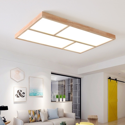 Acrylic Rectangular/Square Ceiling Flush Light Nordic LED Wood Flush Mounted Lamp in Warm/White/3 Color Light