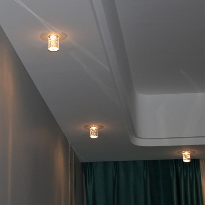 Bedroom LED Flush-Mount Light Simple Clear Mini Ceiling Lighting with Tube Seedy Crystal Shade, Warm/Natural Light