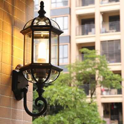 Birdcage Garden Sconce Light Country Style Clear Glass 1-Bulb Black/Bronze Outdoor Wall Mount