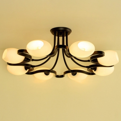 Black 4/6/8-Head Semi Mount Lighting Country Style Frosted Glass Bell Ceiling Flush Light Fixture