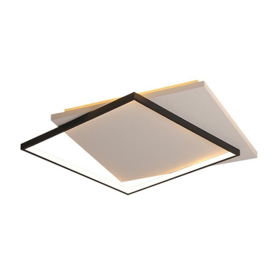 Black and White Square Flushmount Minimalist Acrylic Staggered LED Ceiling Lighting in Warm/White Light, 21