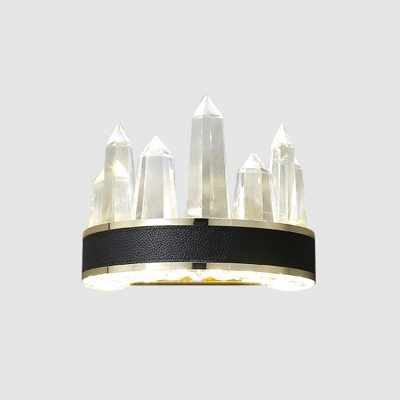 Black Arc LED Sconce Light Postmodern Clear Crystal Icicle Wall Mounted Lamp for Bedroom