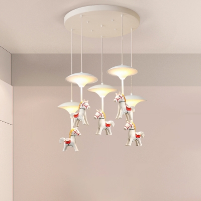 Cartoon 1/3/5-Light Pendant Lamp White Carousel LED Multi Hanging Light with Acrylic Shade