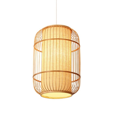 Chinese Style 1 Head Pendant Lamp Wood Elliptical Lantern Ceiling Light with Bamboo Shade, Small/Medium/Large