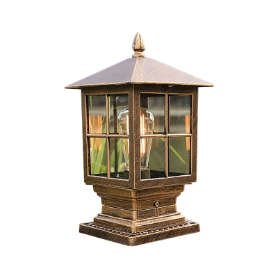 Classic Lantern Post Lighting 1 Bulb Transparent Glass Landscape Lamp in Black/Bronze for Outdoor