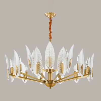 Clear Crystal Foliage Chandelier Lamp Contemporary 6/8/10 Bulbs Dining Room Pendant Light in Brass