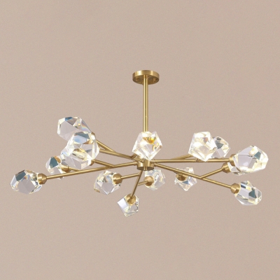 Clear Crystal Gemstone Pendant Lighting Modern 12/15/18-Bulb Gold Chandelier Lamp for Living Room