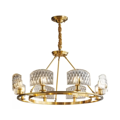 Clear Hammered Glass Gold Pendant Lamp Curved 6/8/10-Head Postmodern Ceiling Chandelier