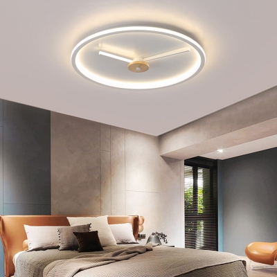 Clock Shaped Thinnest Ceiling Lamp Macaron Metal Grey/Black/White LED Flushmount Light for Bedroom, Small/Large