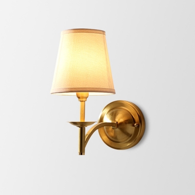 Conic Fabric Wall Light Kit Antiqued 1 Bulb Living Room Sconce Lamp in Gold