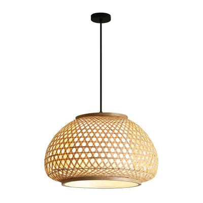 Crisscrossed Weaving Dome Pendant Asian Bamboo 1 Light Restaurant Suspension Lighting in Wood, Small/Large