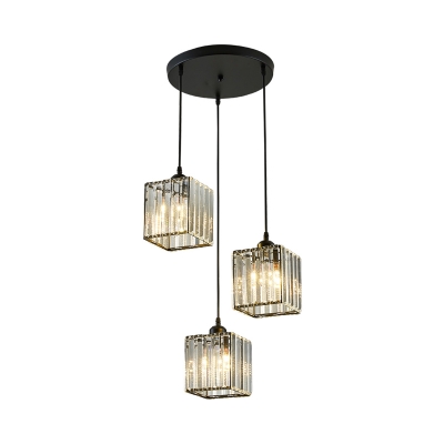 Cube Multi Pendant Light Modern Prismatic Crystal 3/5/9 Bulbs Black/Gold Suspension Lamp for Living Room