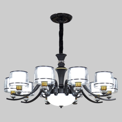 Cylinder Ceiling Pendant Lamp Modern Clear and Frosted Glass 10/12/18 Bulbs Black Chandelier