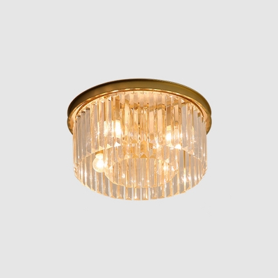 Drum Shaped Corridor Ceiling Lamp Crystal Prism 4/8/16-Bulb Postmodern Flush Light Fixture in Black/Gold