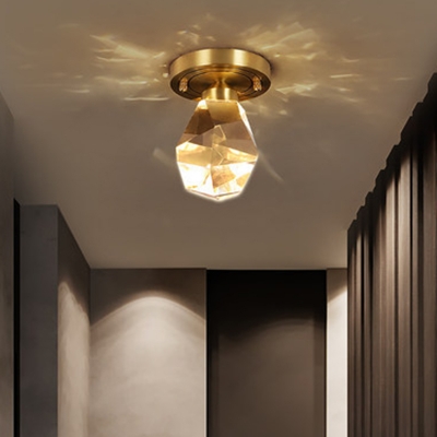 Gemstone Mini Ceiling Mount Light Postmodern Cut-Crystal LED Foyer Flush-Mount Light Fixture in Gold