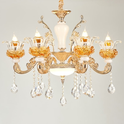 Glam Modern Blooming Chandelier Clear and Amber Glass 12/15/18-Bulb Living Room Wall Light in Gold