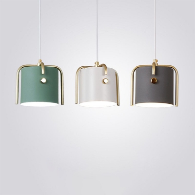 Grey/White/Green Bucket Ceiling Pendant Nordic 1 Bulb Metal Suspension Light with Cross Top Decor