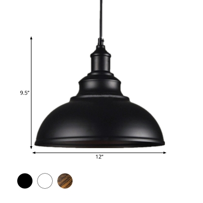 Industrial Bowl Pendant Lighting 1-Light Iron Small/Large Ceiling Hang Lamp in Black/White/Rust for Restaurant