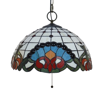 Jewel/Fishnet/Rose Pattern Pendant Lighting Tiffany Handcrafted Glass 3-Light Black Chandelier with/without Pull Switch