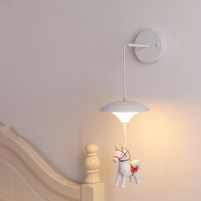 Kids Captain/Unicorn/Cat Wall Lamp Resin Bedside LED Wall Hanging Light in White with Mushroom Shade