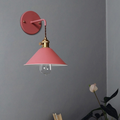 Metal Conical Wall Hanging Light Macaron 1 Head Pink/Grey/White Wall Mounted Lighting with Rotary Switch