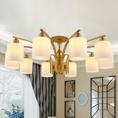 Milk Glass Black/Gold Semi Flush Mount Floral/Cylindrical 3/6/8 Lights Traditional Ceiling Mount Light