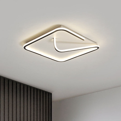 Minimal LED Flush Mount Ceiling Light Black-White Line Art Round/Square/Rectangle Flushmount with Acrylic Shade, Warm/White/3 Color Light