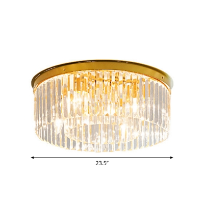 Minimalist Drum Ceiling Flush Mount 3/4/5-Light Prismatic Crystal Flushmount Light in Gold, 12.5