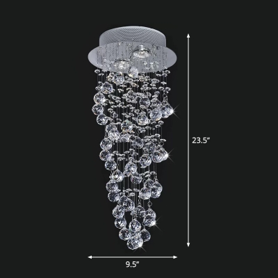 Minimalist Vortex Shaped Ceiling Flush 2/6 Lights Crystal Flush-Mount Light Fixture in Stainless Steel