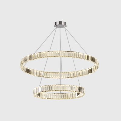 Modern Luxe 1/2/3-Tier LED Chandelier Pendant Clear Crystal Dining Room Hanging Lamp in Silver/Gold, 15.5