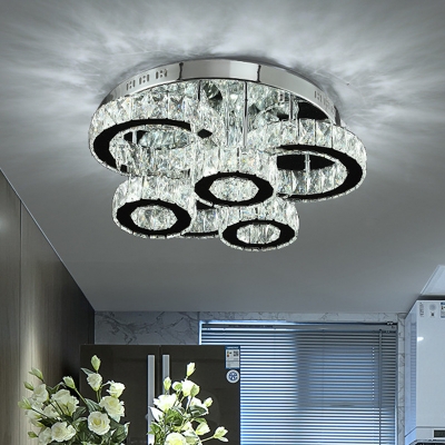 Modern Tiered Circle Ceiling Fixture Clear Crystal Living Room Small/Medium/Large LED Flush Mount Light