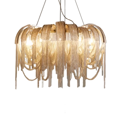 Postmodern Glam LED Chandelier Silver/Gold Circular Tassel Hanging Ceiling Light with Aluminum Shade