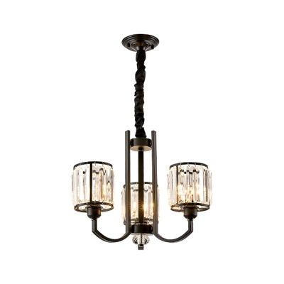 Prismatic Crystal Cylinder Hanging Lamp Retro 3/8/10 Bulbs Living Room Chandelier in Black