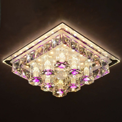 Purple/Coffee Square Flushmount Ceiling Lamp Modernism Crystal LED Flush Mount Spotlight in Warm/White Light/Third Gear