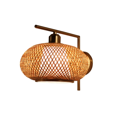 Round/Bowl/Tulip Wall Light Fixture Asian Bamboo 1 Head Bedside Wall Sconce Lighting in Wood