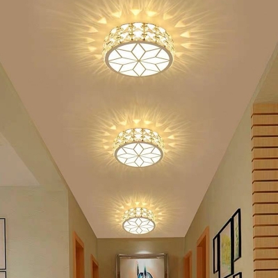 Round Flush Mount Ceiling Light Fixture Simplicity Crystal White/Gold LED Flushmount in Warm Light