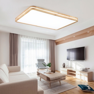 Round/Square/Rectangle LED Flushmount Minimalist Wood Living Room Small/Medium/Large Ceiling Flush Light in Natural/3 Color Light