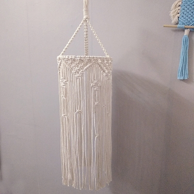 Single-Bulb Pendant Lamp Bohemian Style Handmade Fringe Rope Hanging Ceiling Light in White