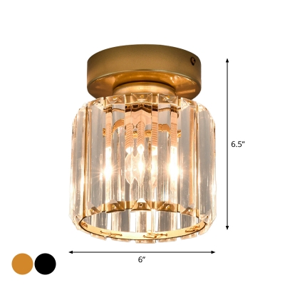 Single-Bulb Prismatic Crystal Flush Light Simple Black/Gold Rectangle/Cylinder Foyer Flush Ceiling Light