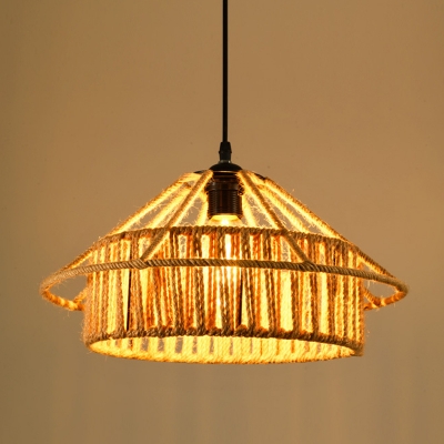 Single Ruffle/House/Flowerbud Pendulum Light Cottage Beige Natural Hemp Rope Ceiling Pendant Lamp