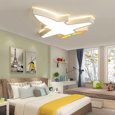 Small/Large Acrylic Aircraft Flush Light Kid Style White Surface Mounted LED Ceiling Lamp in Warm/White/3 Color Light