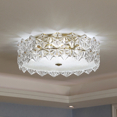 Small/Large Drum Ceiling Light Modern Clear Snowflake Crystal Bedroom LED Flushmount Lighting