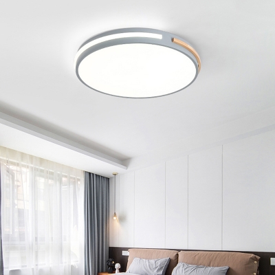 Small/Large Nordic LED Ceiling Flush Mount Grey/White/Green Round Flushmount Lighting with Acrylic Shade and Wood Accent