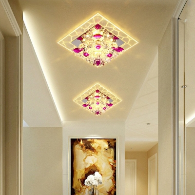 Square Corridor Flush Mount Lamp Clear Crystal Modern LED Ceiling Light in Warm/Multi-Color Light, 3/5 Watts