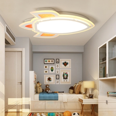 White Rocket LED Flush Ceiling Light Kids Acrylic Small Flushmount Lamp in Warm/White Light