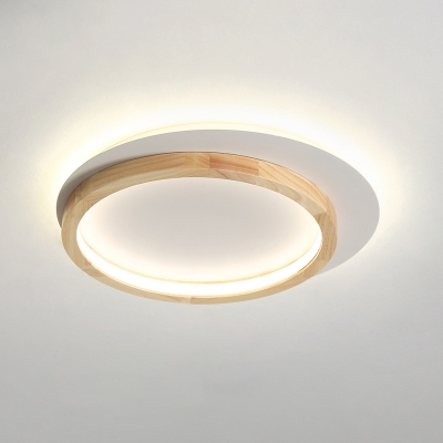 Wood Round/Square Flushmount Light Simple Acrylic Small/Medium/Large LED Flush Mount Ceiling Light Fixture in Natural/3 Color Light
